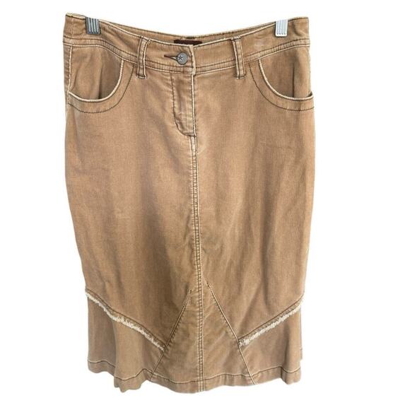 Anthropologie Louie Boho fringe skirt Tan corduroy flounce ruffle skirt 0 - Picture 1 of 7